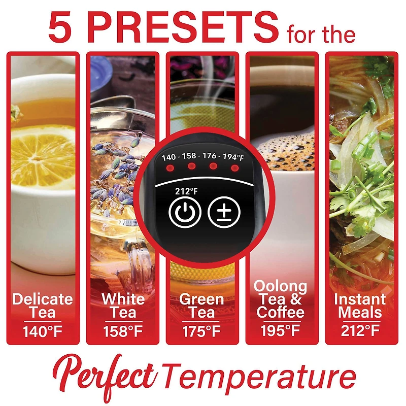 Brentwood 1.79qt. 1,500 Watt Cordless Digital Stainless Steel Kettle With 5 Temperature Presets & Swivel Base