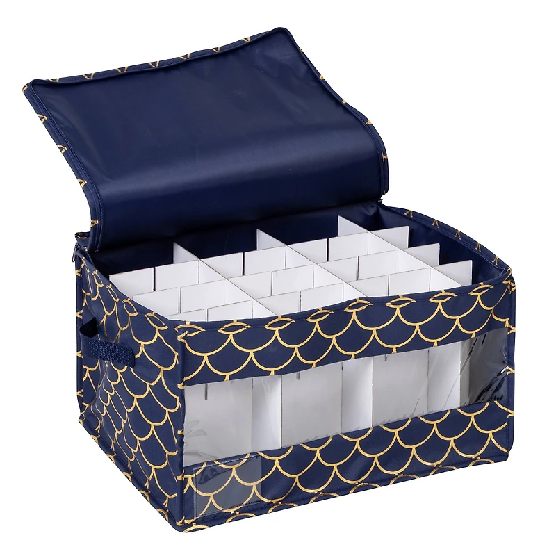 Honey Can Do Golden Scallop Print Stemware Storage Box Set