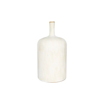 Hello Honey® 9.5" Cream Stoneware Vase with Green Undertones & Reactive Glaze Finish