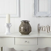 9.5" Textured Bronze Vase with Silver Rim