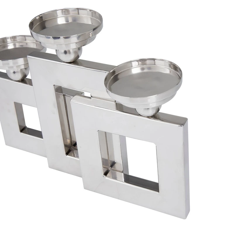 Silver Stainless Steel Modern Candle Holder, 11" x 14" x 6"