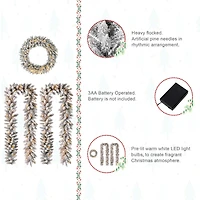 Glitzhome® 36" Oversized Pre-Lit Snow Flocked Christmas Wreath & Garland Set