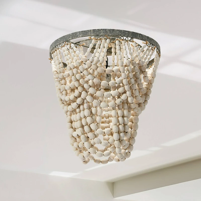 Hello Honey® 16" Tiered Draped Wood Bead & Metal Semi-Flush Light