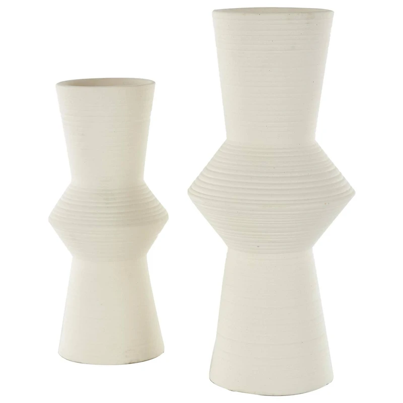 Ceramic Ribbed Cone Shaped Vase Set