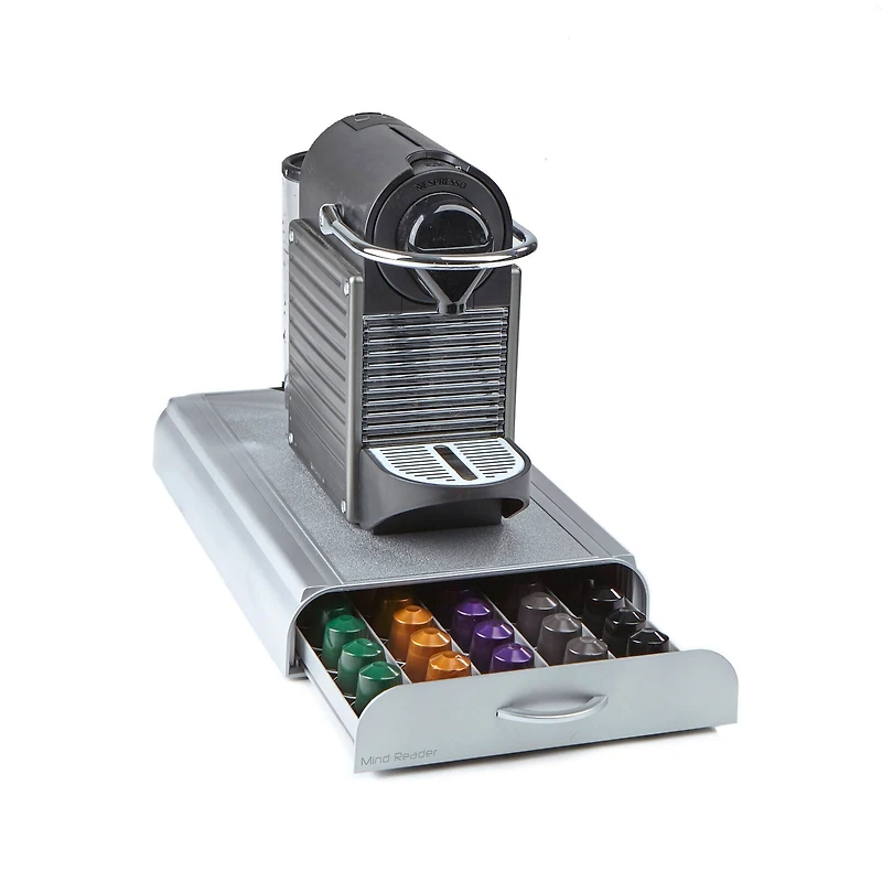 Mind Reader Silver Single Drawer Coffee Pod and Accessories Holder