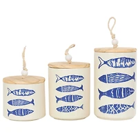 Blue & White Ceramic Fish Canisters Set