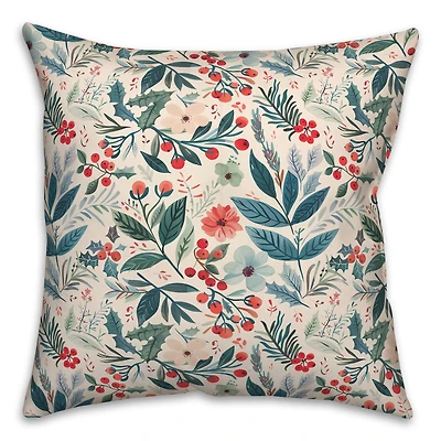 Watercolor Christmas Botanical 18" x 18" Indoor / Outdoor Pillow