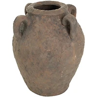 12" Dark Brown Ceramic Handmade Textured Vase with 4 Handles