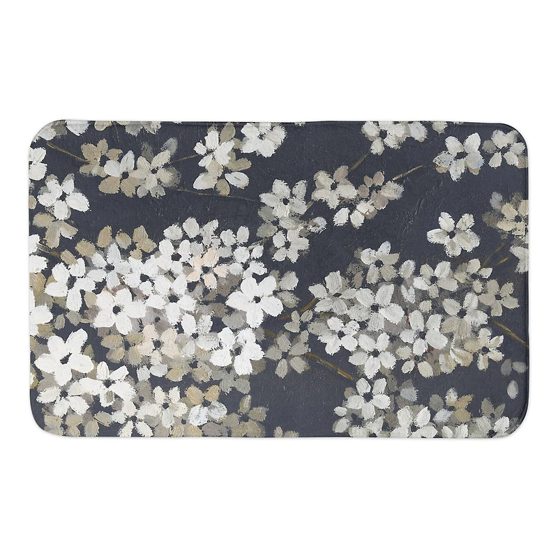 White Blossoms on Navy Bath Mat
