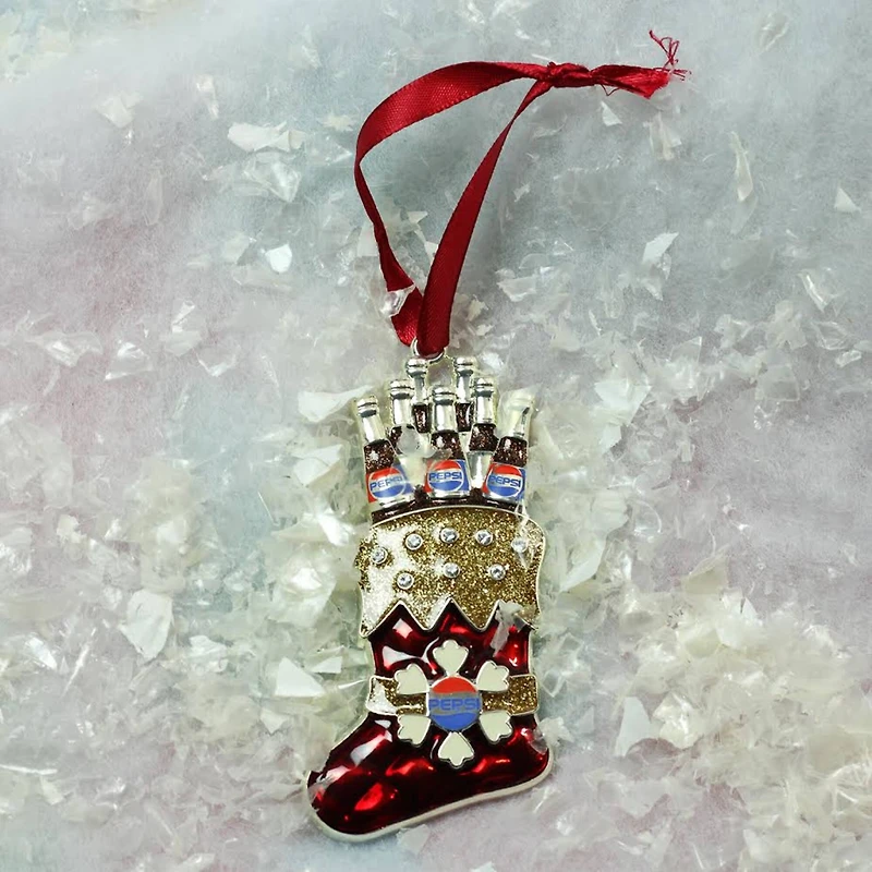 3.5" Red & Silver Plated Pepsi Stocking Christmas Ornament