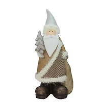 18.5" Brown & White Santa Holding Christmas Tree Tabletop Figurine