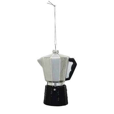 Hello Honey® 4.75" Black & Silver Finish Glass Espresso Pot Ornament