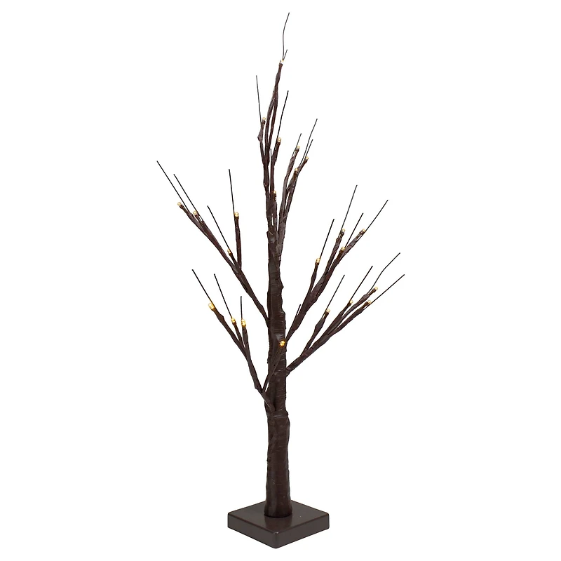 24" Pre-Lit Brown Birch Twig Artificial Tree, Warm White LED Lights