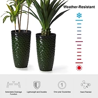 Glitzhome® 23.75" Eco-Friendly Honeycomb Textured Green Tall Plastic Planters, 2ct.