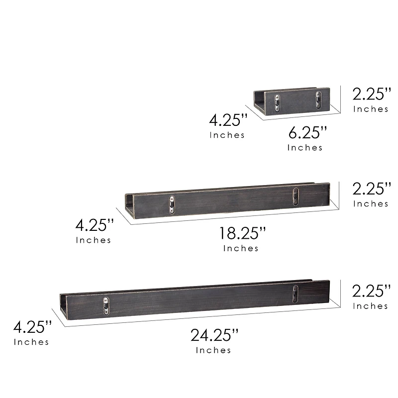 Black Floating Wooden Wall Shelves Set