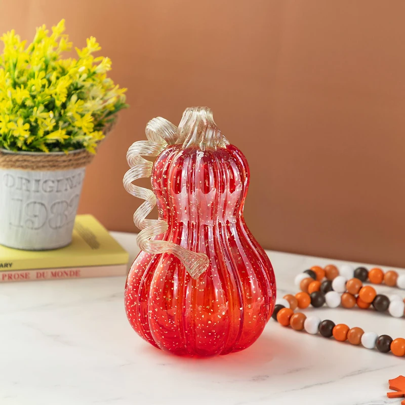 Glitzhome® 8.5" Fall Red Glass Gourd with Glitter