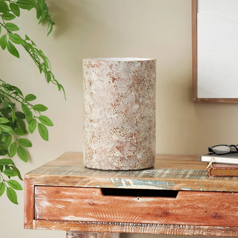 12" Brown Ceramic Wide Textured Vase