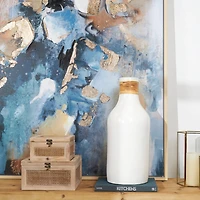 20" White Ceramic Vase with Wrapped Rattan Detailing