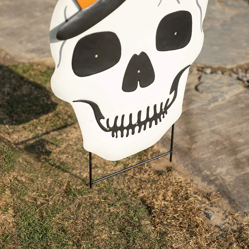 Glitzhome® 38" Lighted Halloween Metal Skull Yard Stake with Timer