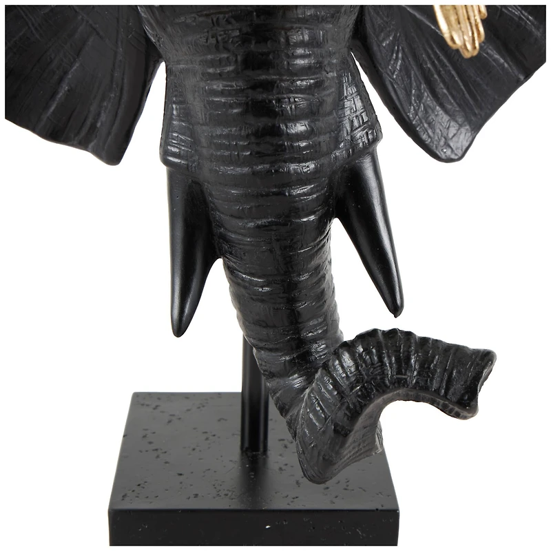 21" Black & Gold Polystone Elephant Head with Birds Statue