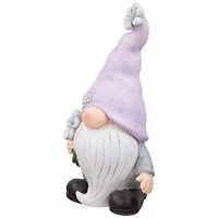 18" Gnome with Purple Hat & Flower Outdoor Garden Statue