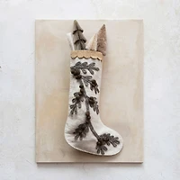 Hello Honey® 17" Handmade Wool Felt Stocking with Appliqued Branch, Pom Poms & Scalloped Trim