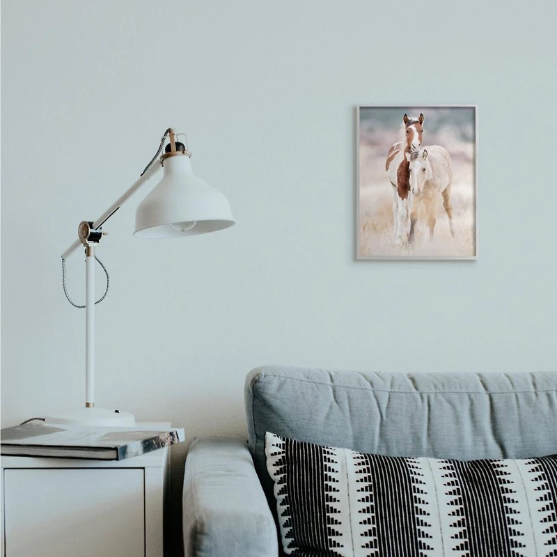 Stupell Industries Calm Horses in Muted Beige Meadow Photograph in Gray Frame Wall Art