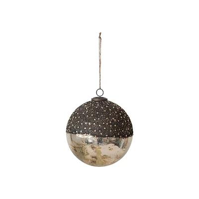 Hello Honey® 8" Starry Bronze & Dipped Silver Mercury Glass Ball Ornament