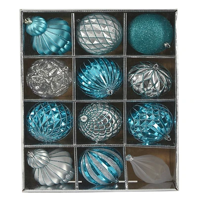 12ct. 4" Blue & Silver Shatterproof Luxe Ornament Set