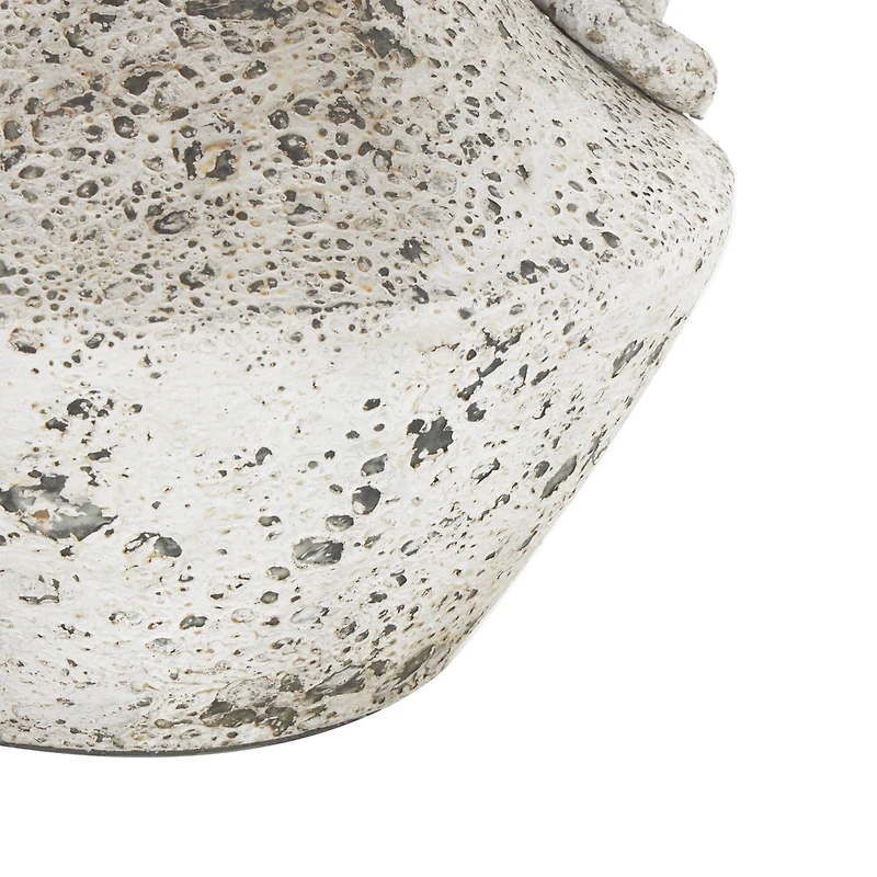 14" White Antique-Style Textured Ceramic Vase with Ring Handles