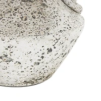 14" White Antique-Style Textured Ceramic Vase with Ring Handles