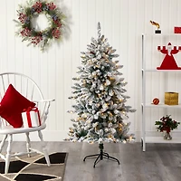 5ft. Pre-Lit Flocked Livingston Fir Pinecones Artificial Christmas Tree with Clear Warm LED Lights