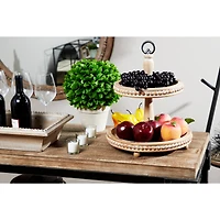 Light Brown Wood Natural 2 Tier Tray Stand