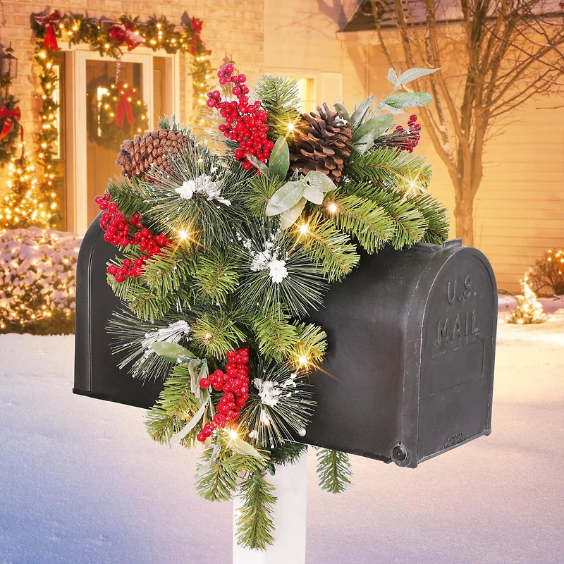 36" x 16" Pre-Lit Pine Mailbox Swag