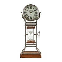 23" Gray Metal Rustic Clock With Hourglass