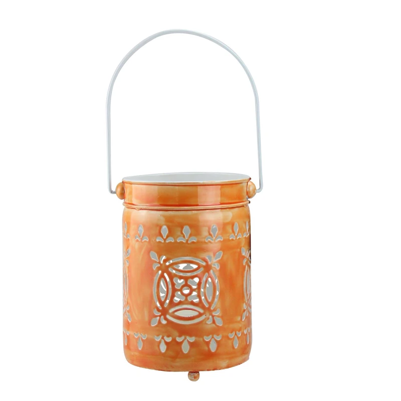 7.5" L'Eau de Fleur Bright Orange Votive Candle Lantern