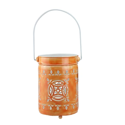 7.5" L'Eau de Fleur Bright Orange Votive Candle Lantern