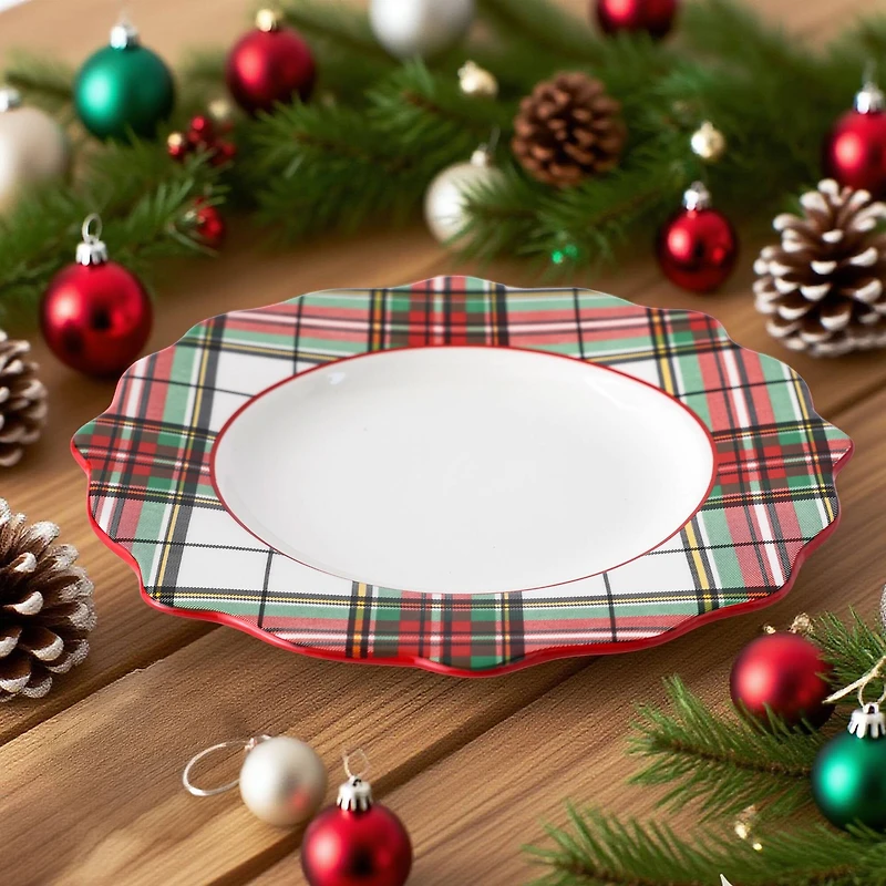 10.5" Green & Red Plaid Ceramic Dinner Plate by Ashland®