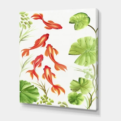 Designart - Vintage Goldfishes Among The Lotus Leaves