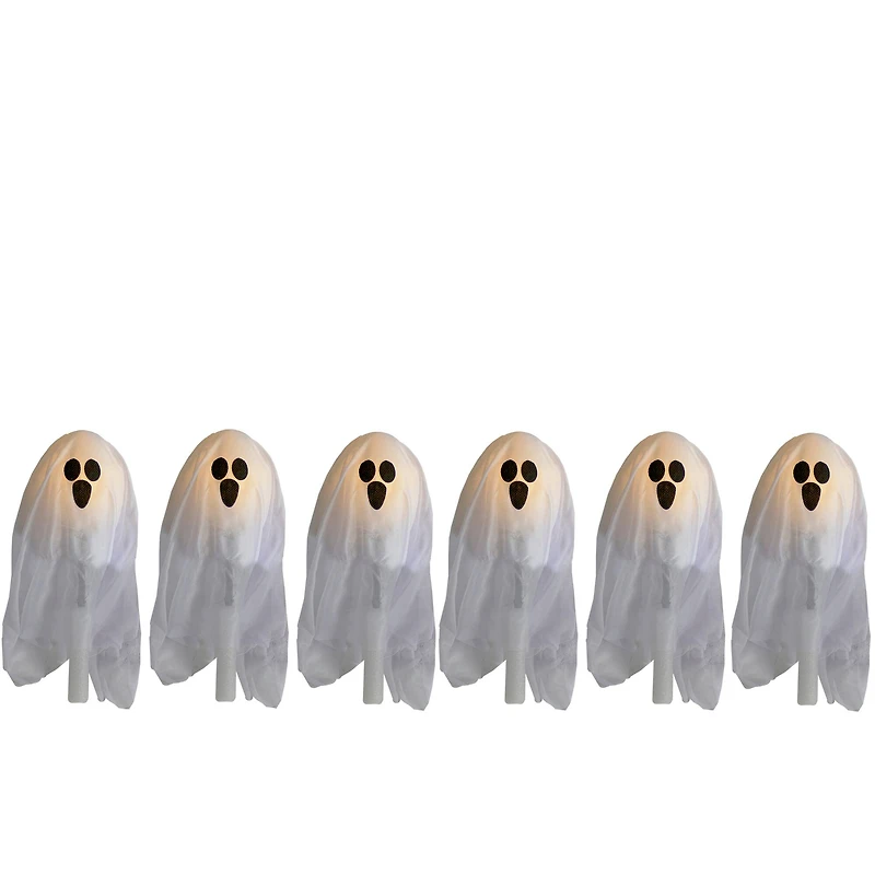 30" LED Lighted White Ghost Outdoor Halloween Lawn Stakes Set, 6ct.