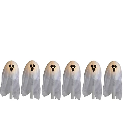 30" LED Lighted White Ghost Outdoor Halloween Lawn Stakes Set, 6ct.