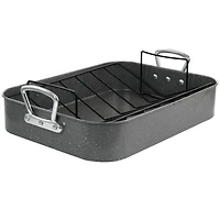 Gibson® Greystone 16.25'' Speckled Gray Carbon Steel Turkey Roaster Set