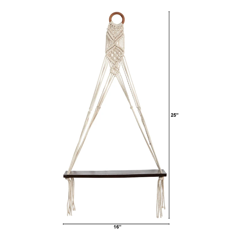 25" x 16" Macrame Wall Hanging with Wooden Shelf