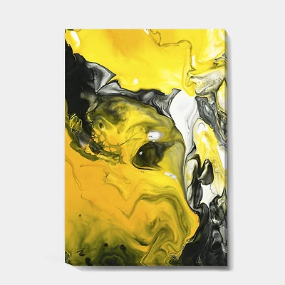 Designart - Yellow, White and Black Hand Painted Marbled Acrylic