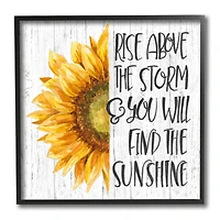 Stupell Industries Above Storm Find Sunshine Phrase Rustic Sunflower Black Framed Wall Art