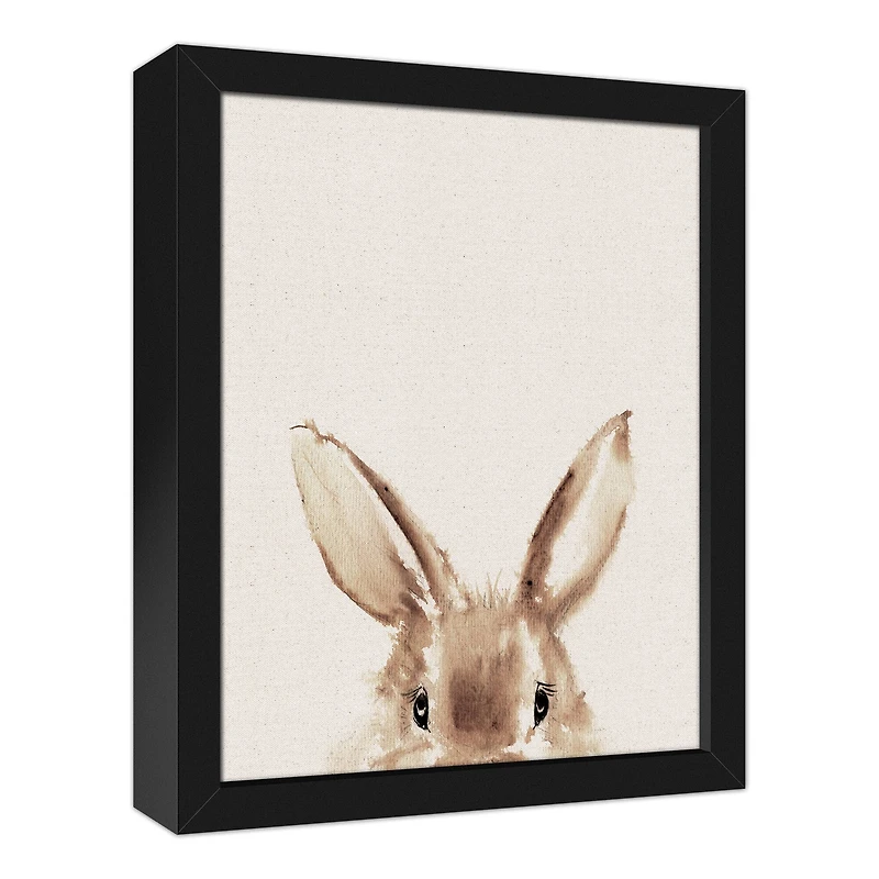 Peeking Bunny 11" x 14" Black Floating Framed Canvas
