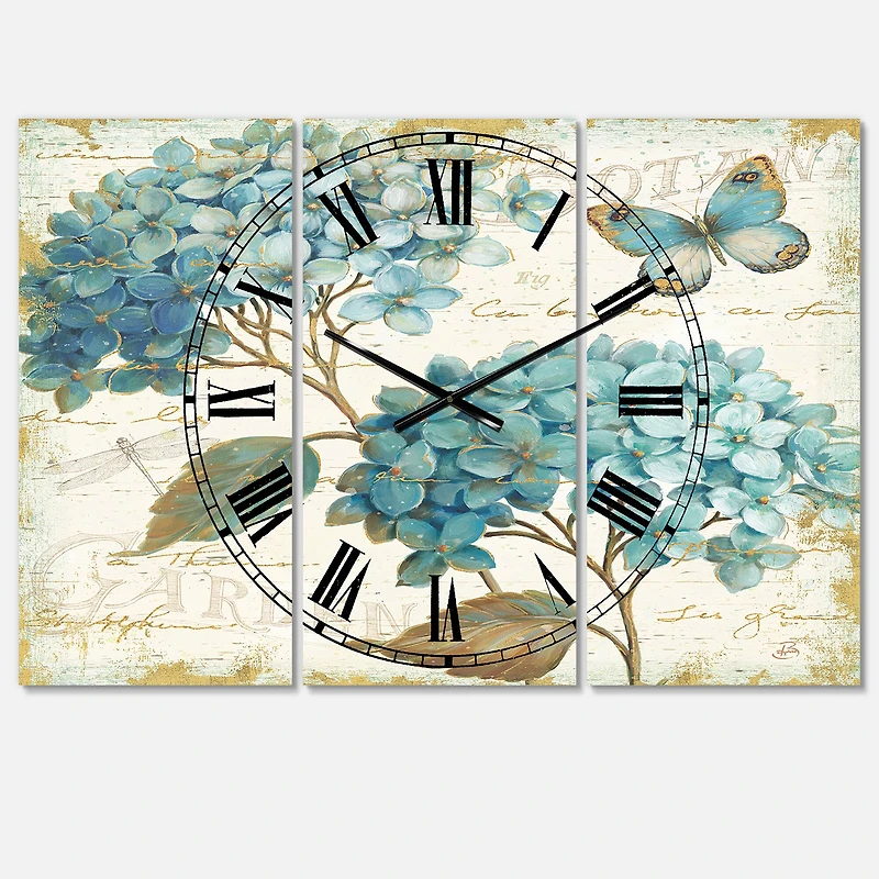 Designart 'Butterfly Blue Garden I Traditional Multipanel Wall Clock