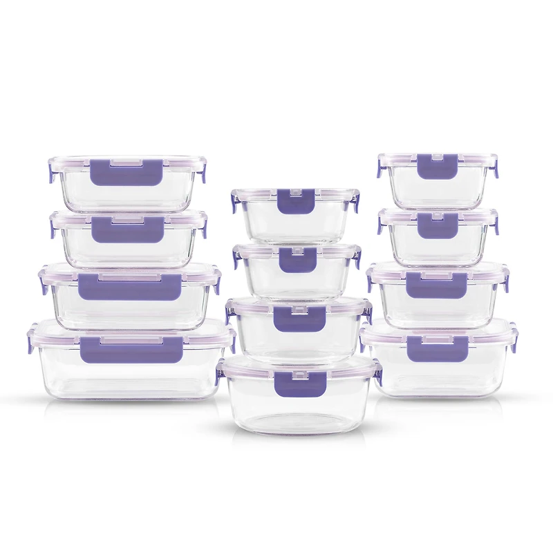 Joyful by JoyJolt® 24-Piece Purple Glass Storage Container Set with Leakproof Lids