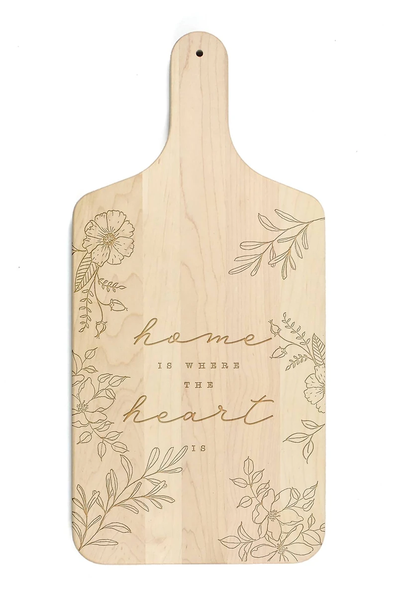 Home is Where the Heart Is Floral 8" x 17" Maple Paddle Cutting Board