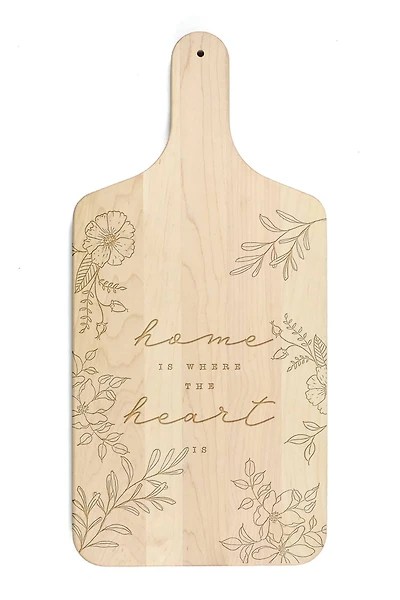 Home is Where the Heart Is Floral 8" x 17" Maple Paddle Cutting Board